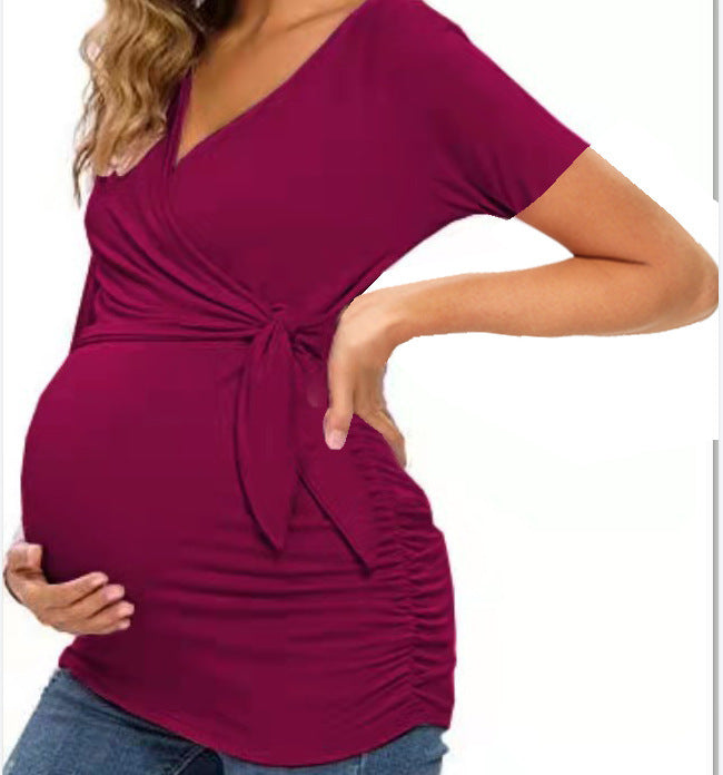 Cross V-Neck Breastfeeding T-Shirt Maternity Top