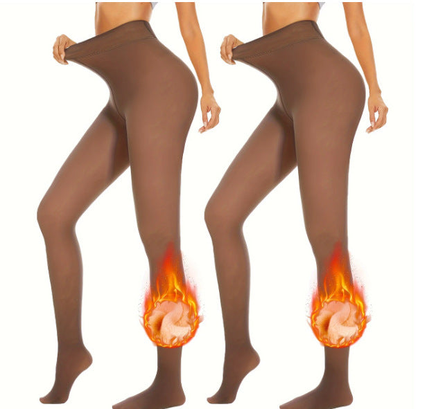 Thick Black Sheer Skin-toned Leg-warming Autumn And Winter Essential Fleece-lined Tights