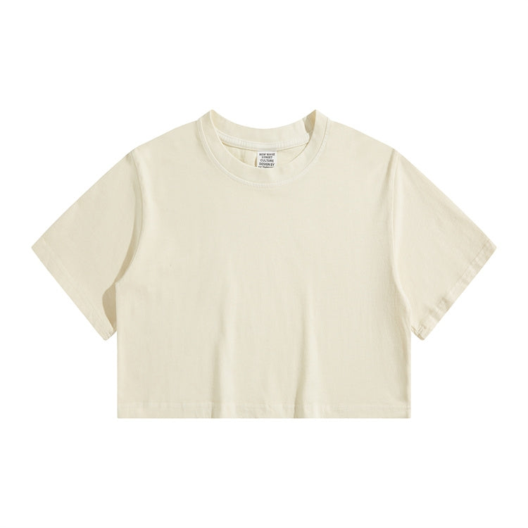High Waist Cropped T Shirt With Navel Design
