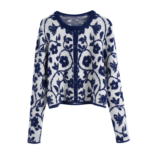New European And American Women's Floral Jacquard Knitted Sweater