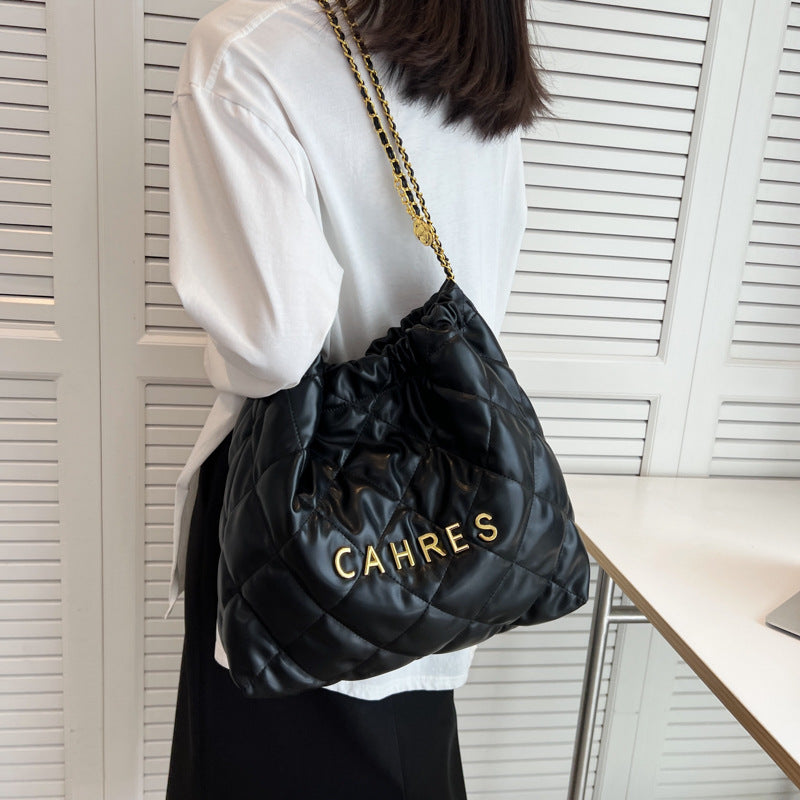 Rhombus Chain Shoulder Bag Western Style Bucket