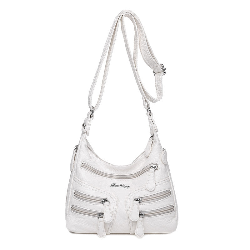 Washed Sheepskin Multi-pocket Women's Shoulder Crossbody Bag