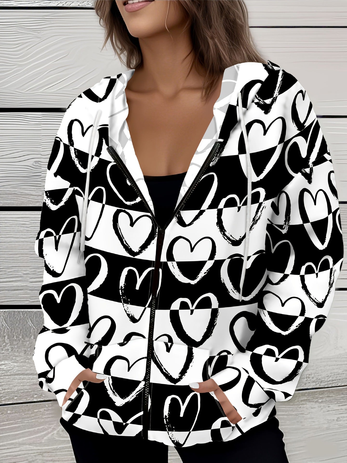 Casual All-matching Fashion Trendy Plaid Stitching Breathable Zipper Sweater
