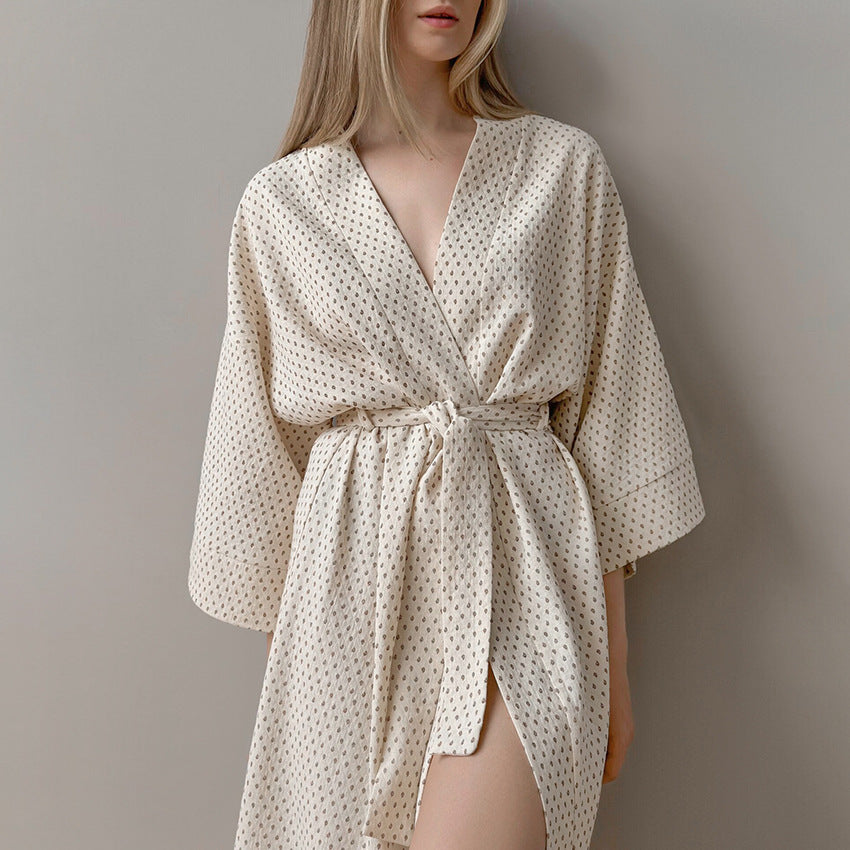 Pure Cotton Pajamas Printed And Breathable Nightgowns And Bathrobes Cross-border Cotton Silk Loungewear