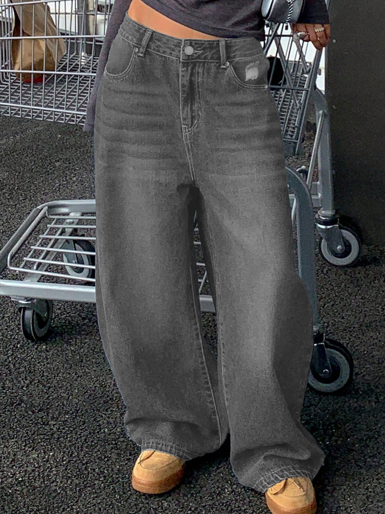 European And American-style Washed Blue Wide-leg