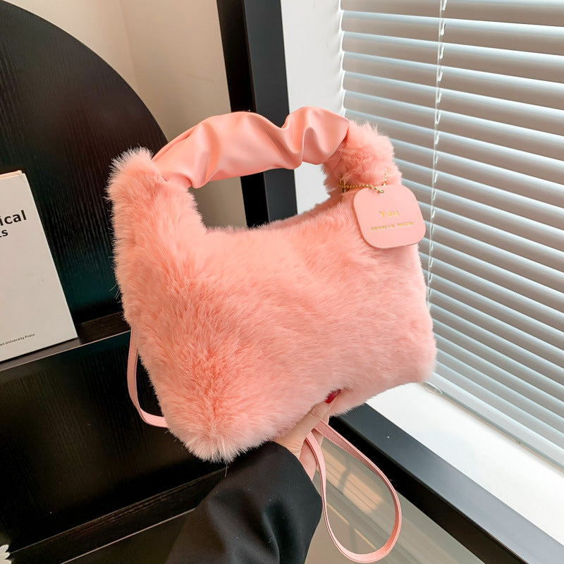 Women's Plush Pleated Handbag