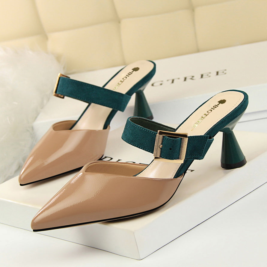 Summer And Autumn Mid-heel Pointed Sandals And Slippers