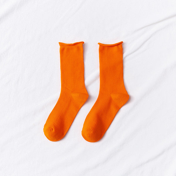 Women's Mid-tube Socks Thin Candy Color Rolled Edge Cotton