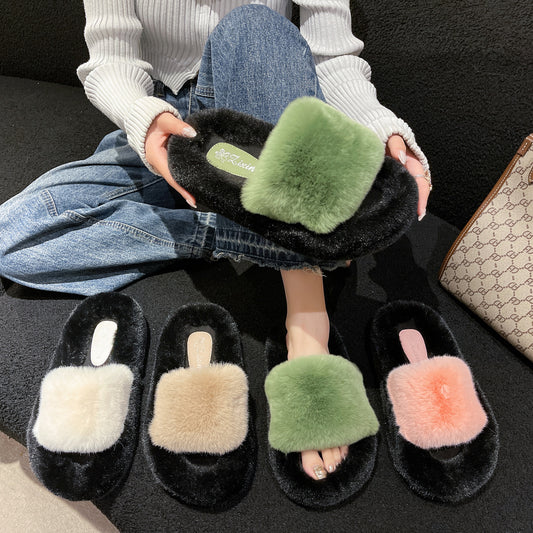 Women's Fashion Simple Home Warm Slugged Bottom Flat Slippers