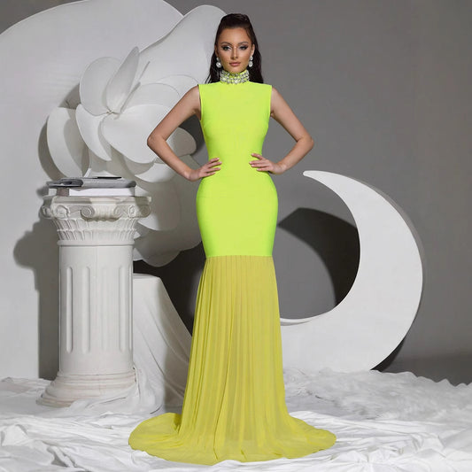 Women's Bandage Mesh-Panel Long Dress