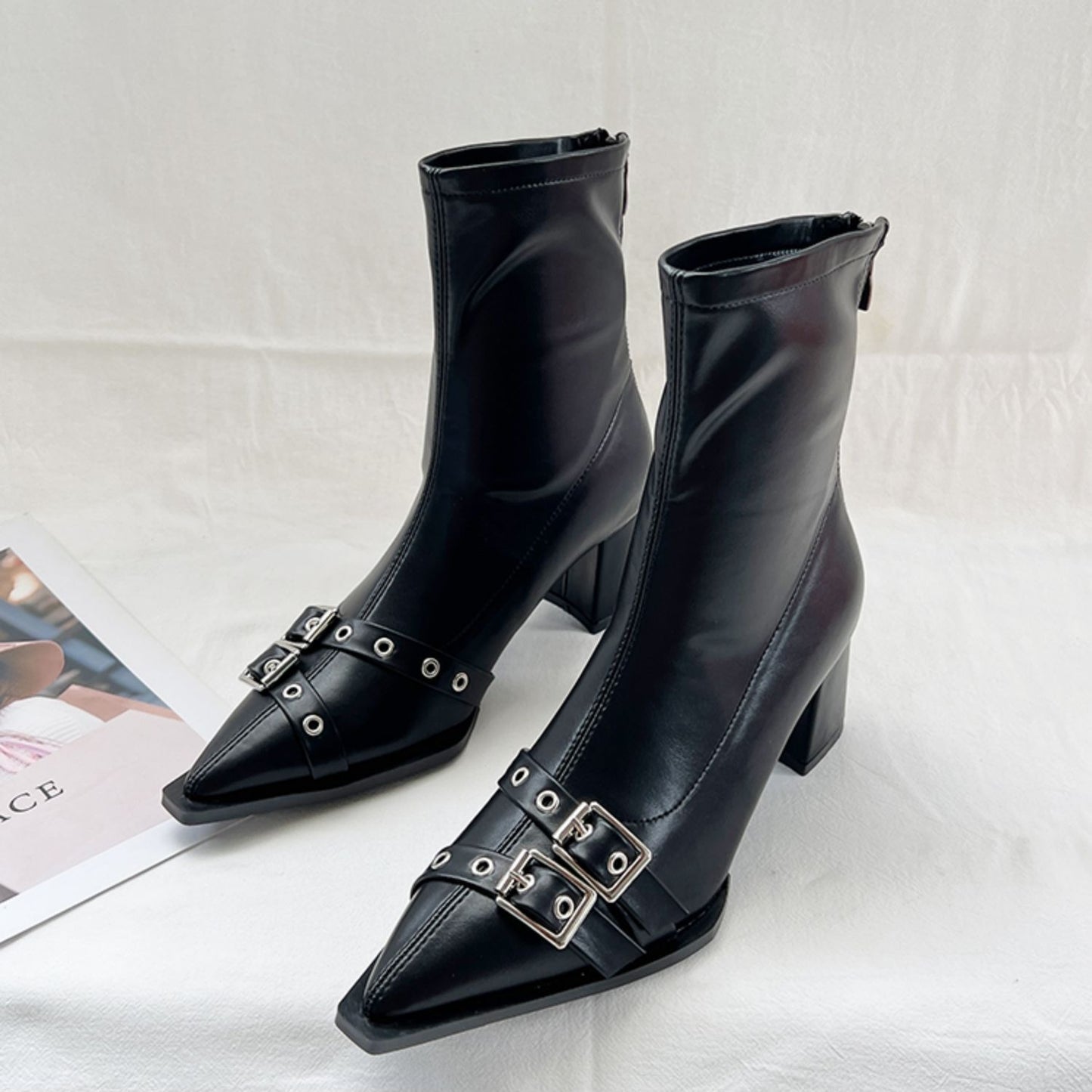 Retro Belt Buckle Stretch Thin Boots British Style Martin Boots