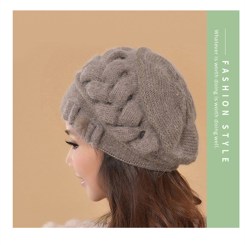 Women's Autumn And Winter Wool Double Layer Warm Knitted Rabbit Fur Hat