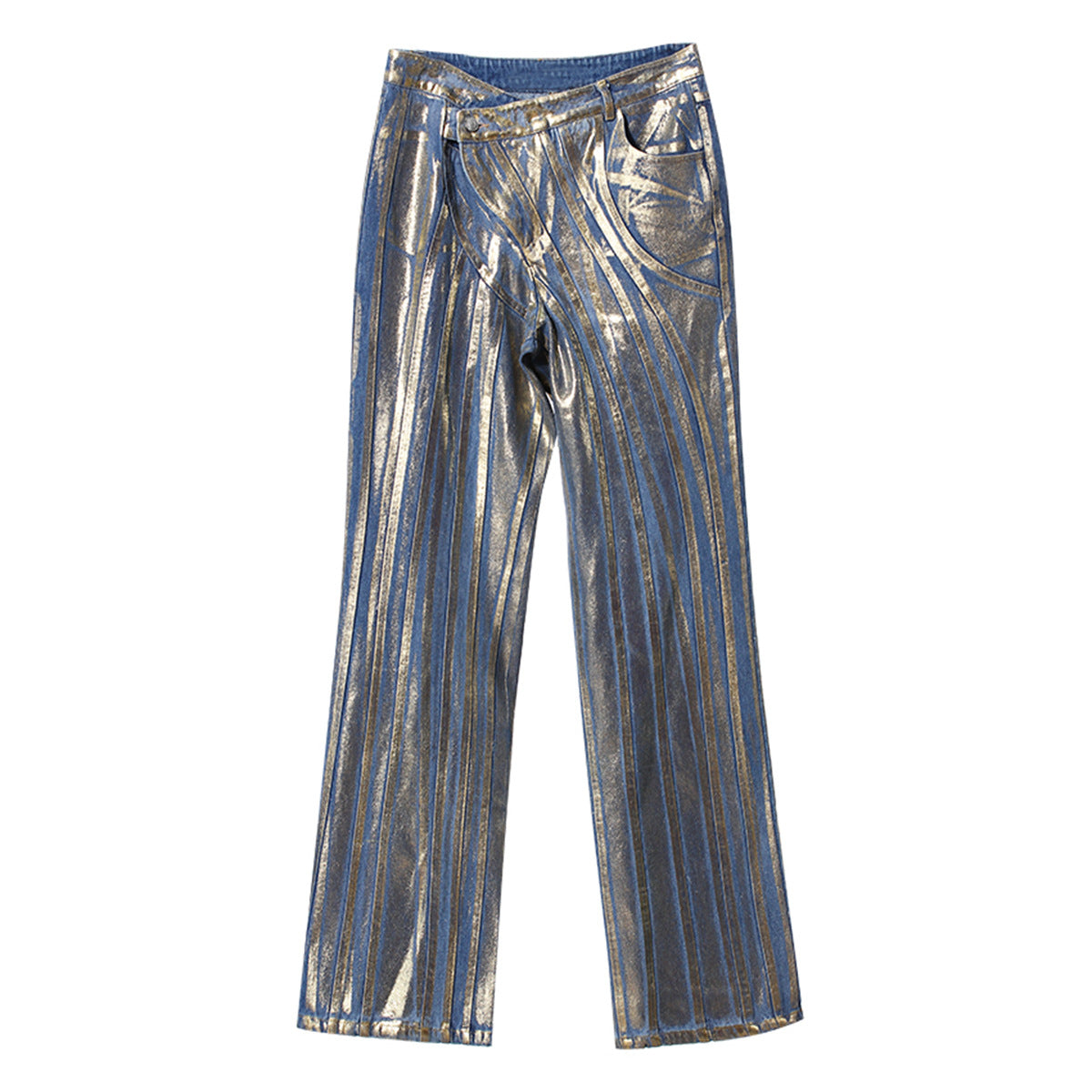 Gilding Jeans Slant Buckle Waist Stitching Strip Brush Silver Powder Craft