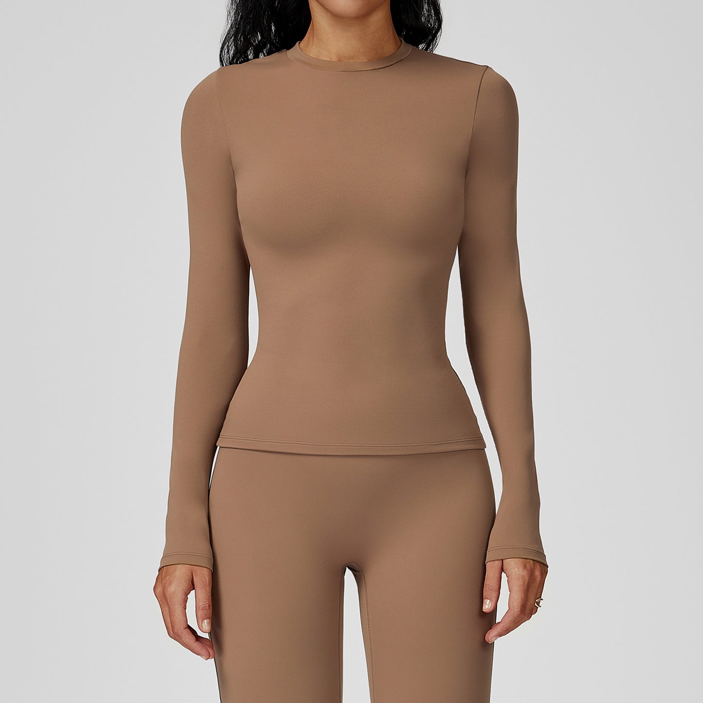 Round Neck Slim Fit Fitness Brushed Long Sleeve Yoga Clothes