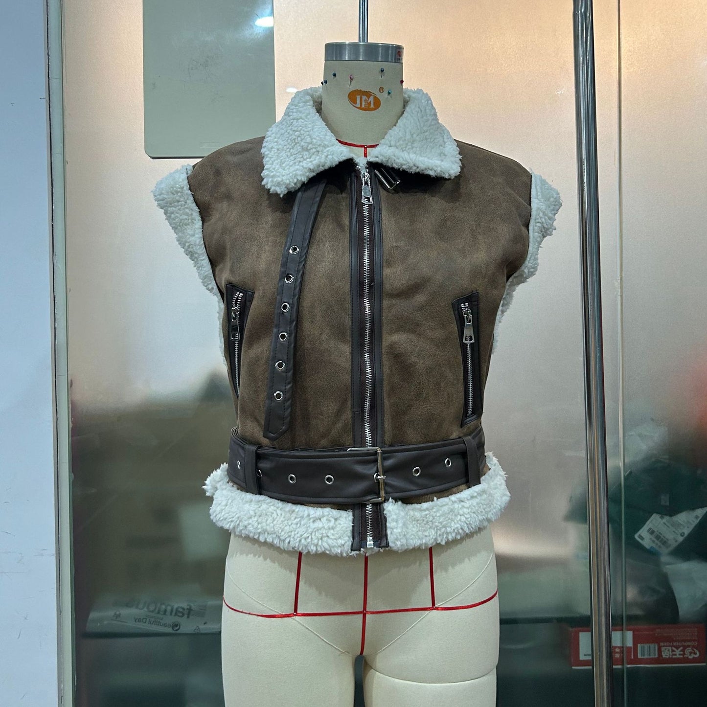 Fashion Zipper Fur Integrated Splicing Coat