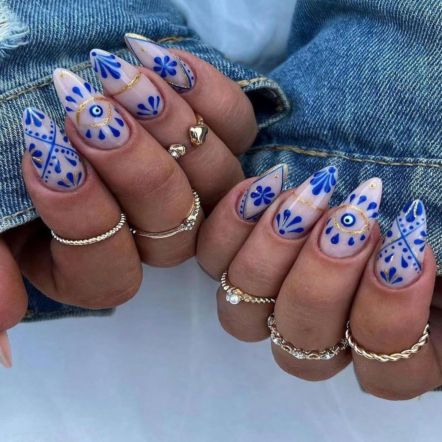 24Pcs Almond Press on Nails French Tips Short Fake Nails with Cute Bow Charms Design French Press on False Nails Nude Pink Acrylic Nails Almond Shaped Artificial Nails for Women Girls Manicure Tip