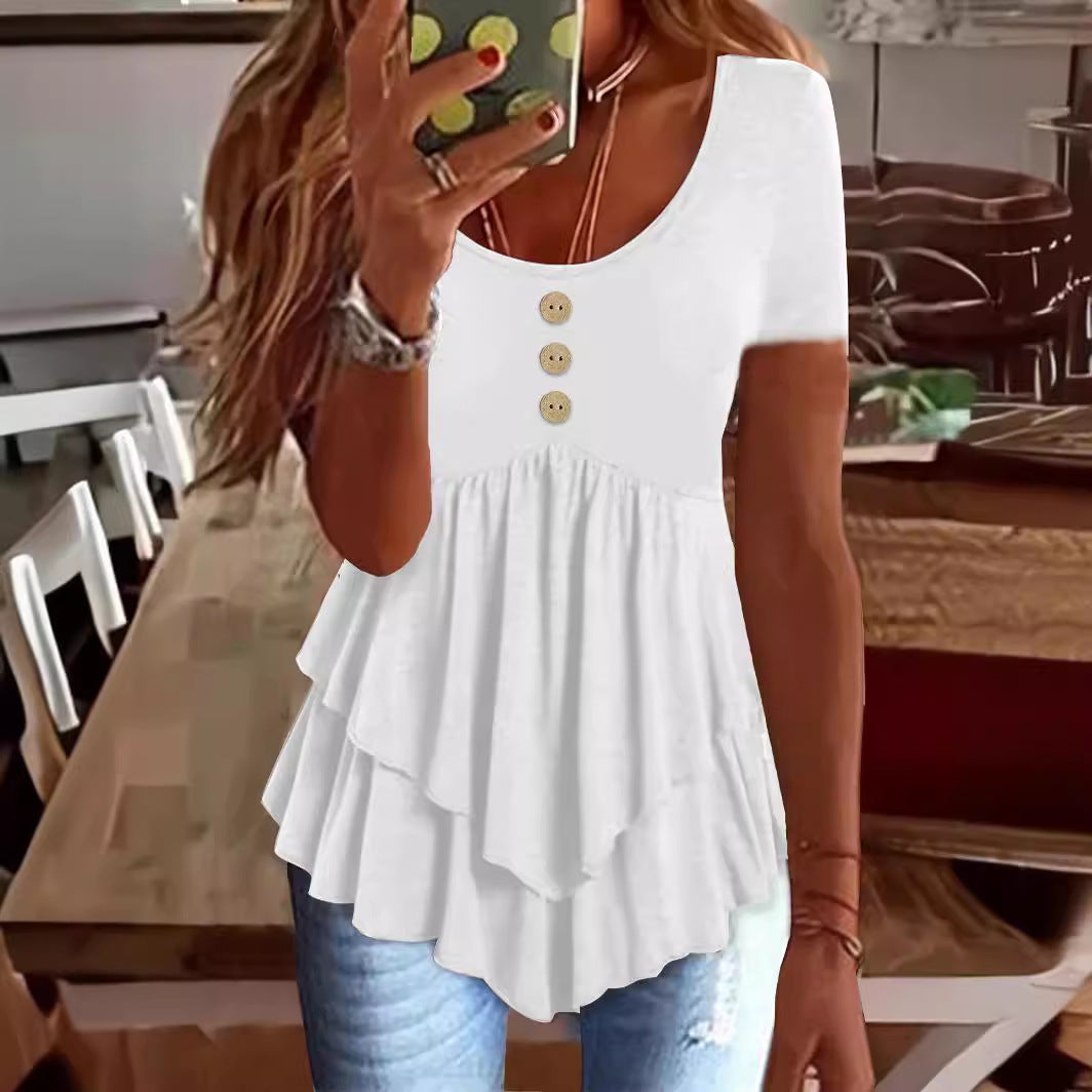 Fashion Three-button Casual Solid Color Short Sleeve
