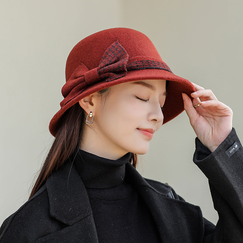 Ladies Fashion Bow Knot Wool Pot Hat