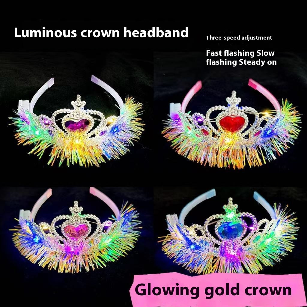Luminous Gold Silk Princess Crown Sliding Toothed Children Clip Headband Head Accessories