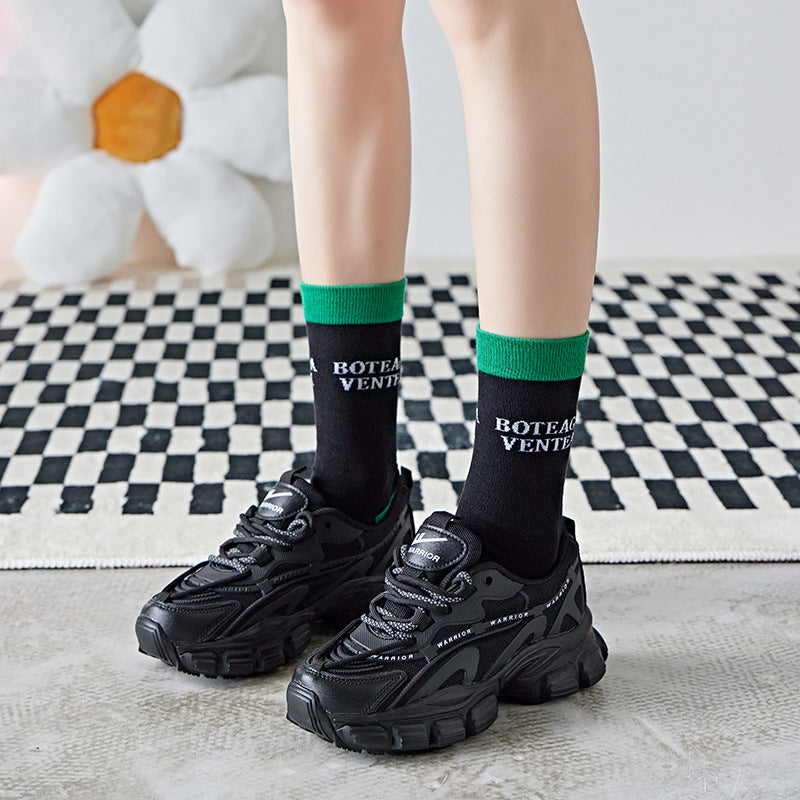 Green Women's Sports Stockings Japanese Big C Letter