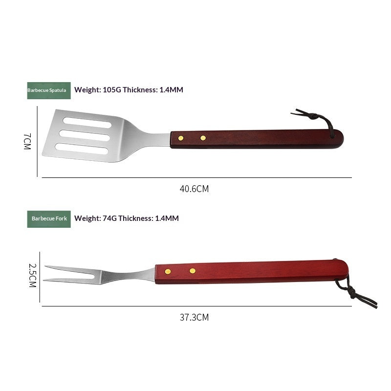 BBQ Tool Three-piece Set Stainless Steel Wooden Handle Shovel Fork Tongs