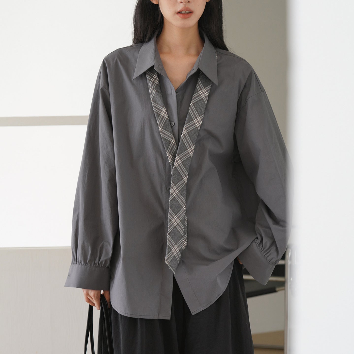 Spring And Autumn Normcore Gray Long Sleeve Shirt