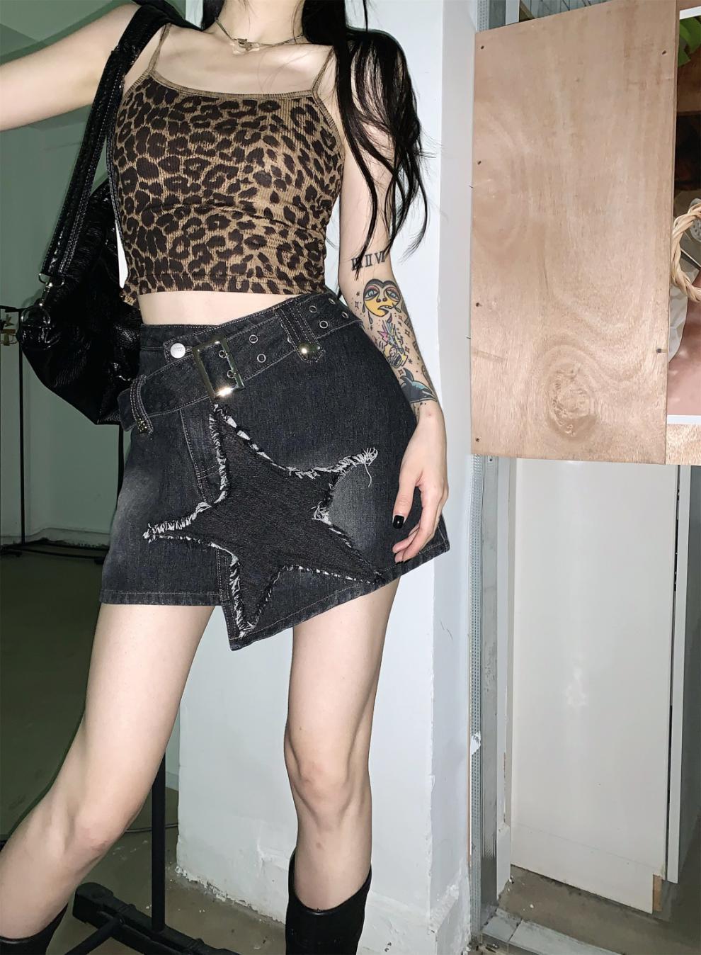 Hot Girl Retro Denim Skirt High Waist Slimming