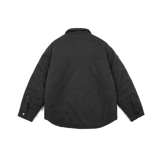 Double Pocket Solid Color Cotton Shirt Men's Warm Jacket
