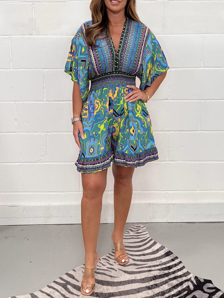 Women's Fashion Printed V-neck Jumpsuit
