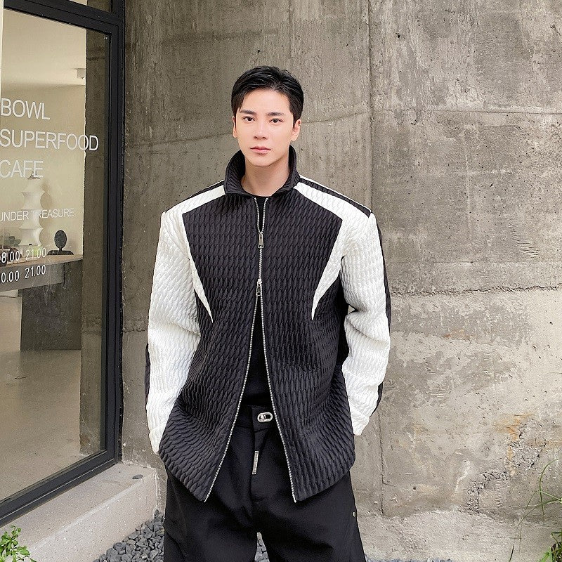 Men's Color Blocking Double Zippered Cotton Coat