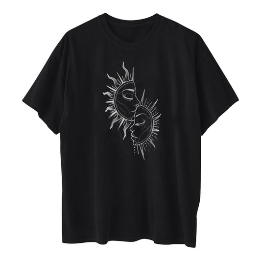 Printed Round Neck Short Sleeve Sun Moon Sun Moon Printed Top Women's T-shirt