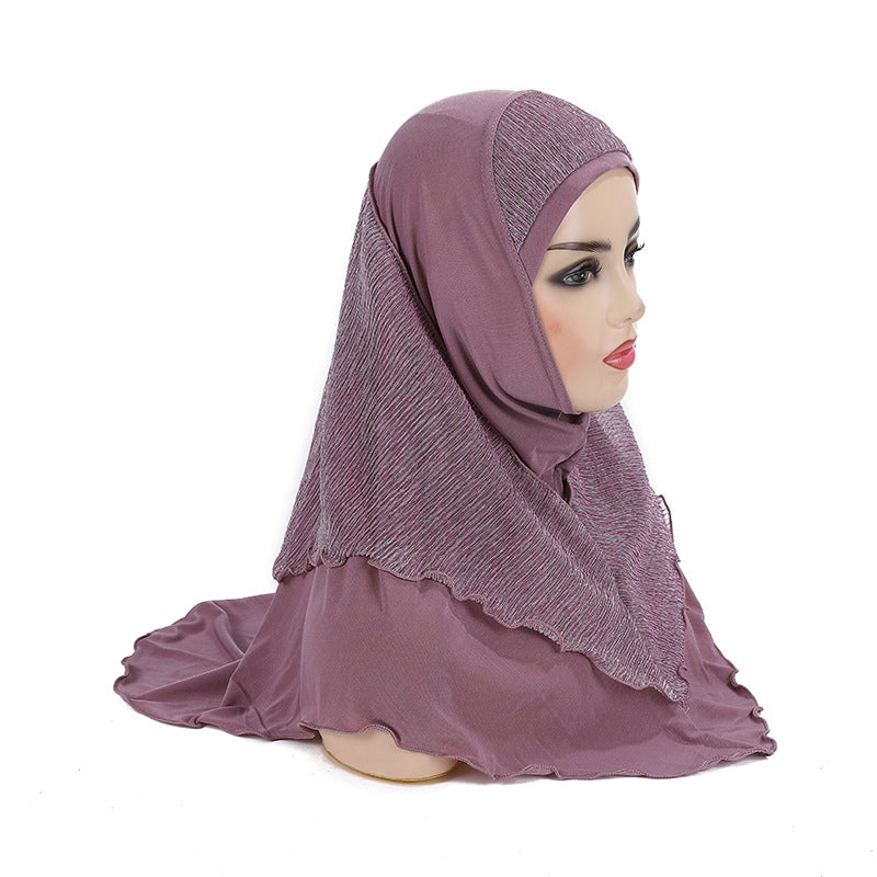 Malay Women's Crystal Ma Gold Silk Stitching Veil Hat Headscarf