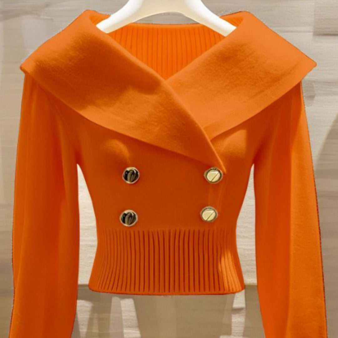 Women's Polyester Lapel Slim Sweater Sweater
