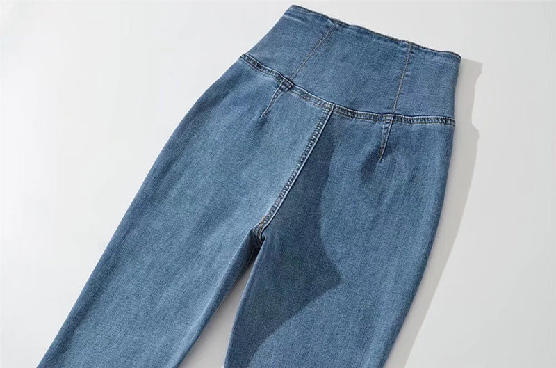 Waist Irregular Denim Bootleg Pants Women