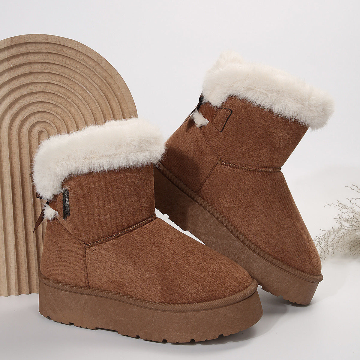 Nye sneboots med sløjfe, vinter, plus fløjlsvarme, tyksålede ankelstøvler til kvinder, enkle, daglige fritids-bomuldssko