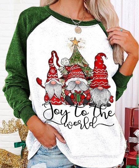 Round Neck Long Sleeve Sweater Plus Size Christmas Print