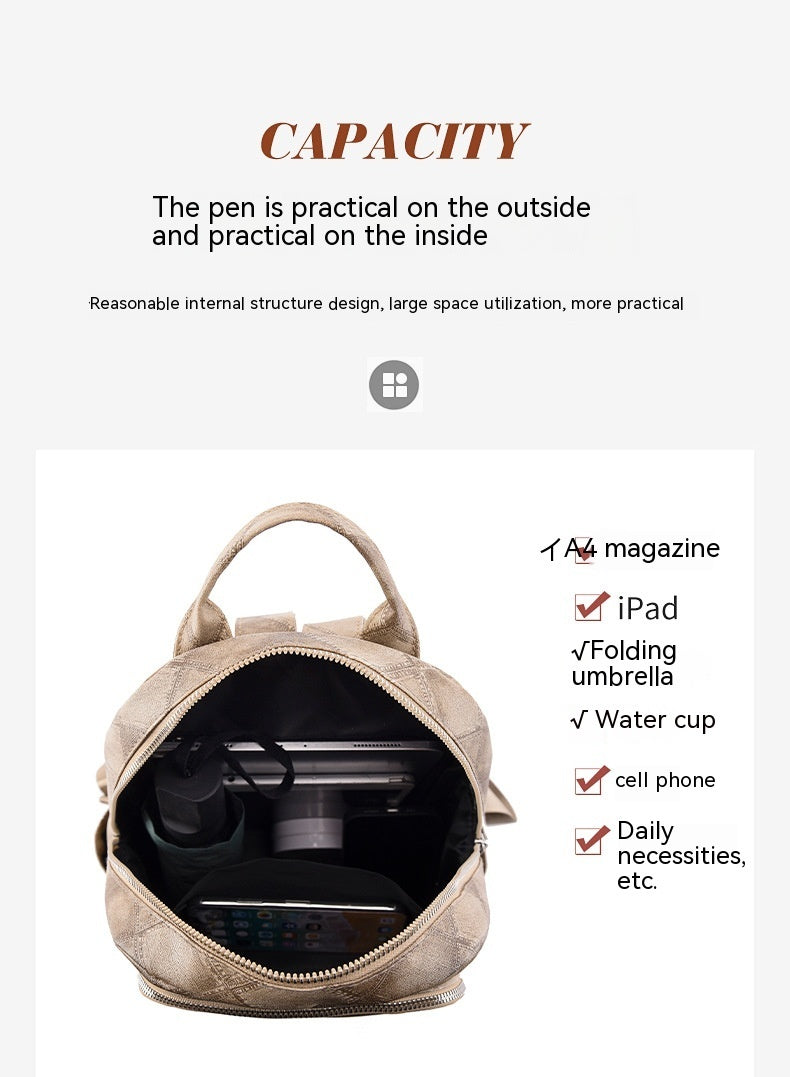 Casual Retro Women's Soft Leather Fashion Rhombus Urban Simple Backpack