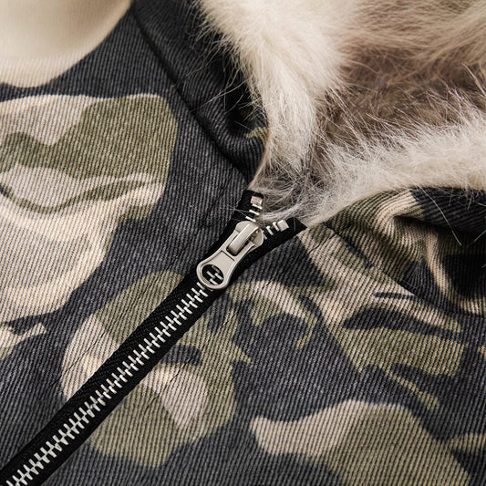 Cotton-padded Jacket Male And Female Personality Hooded Simple Fur Collar Coat