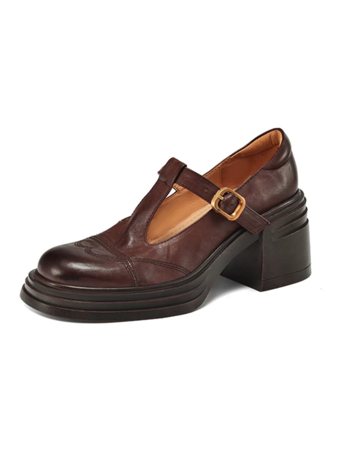 Soft Leather Shoes Female Chunky Heel Platform Mary Jane Shoes