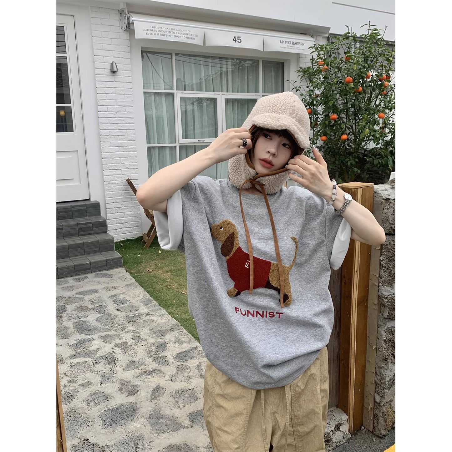 Simple Puppy Pattern Short-sleeved T-shirt Casual Loose Top