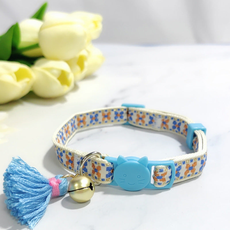 Anti-suffocation Safety Buckle Cat Collar Tassel Bell Adjustable Anchor Chain Rope