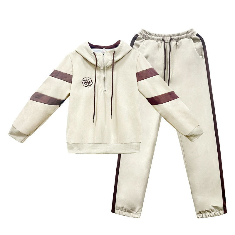 Fleece-lined Hoodie And Wide-leg Pants Two-piece Set Trendy
