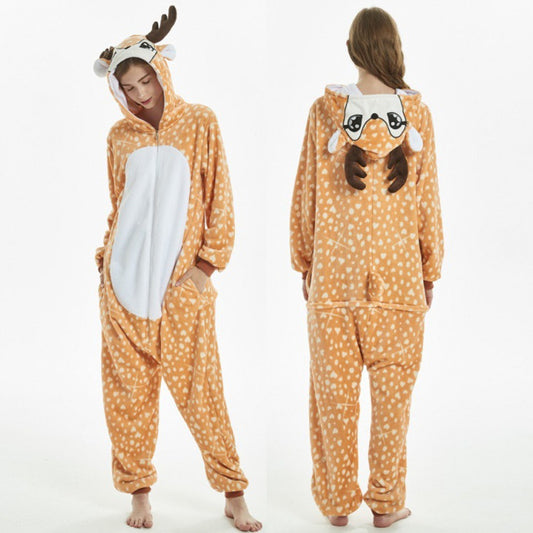 Men And Women Facecloth Cute Little Deer One-piece Pajamas