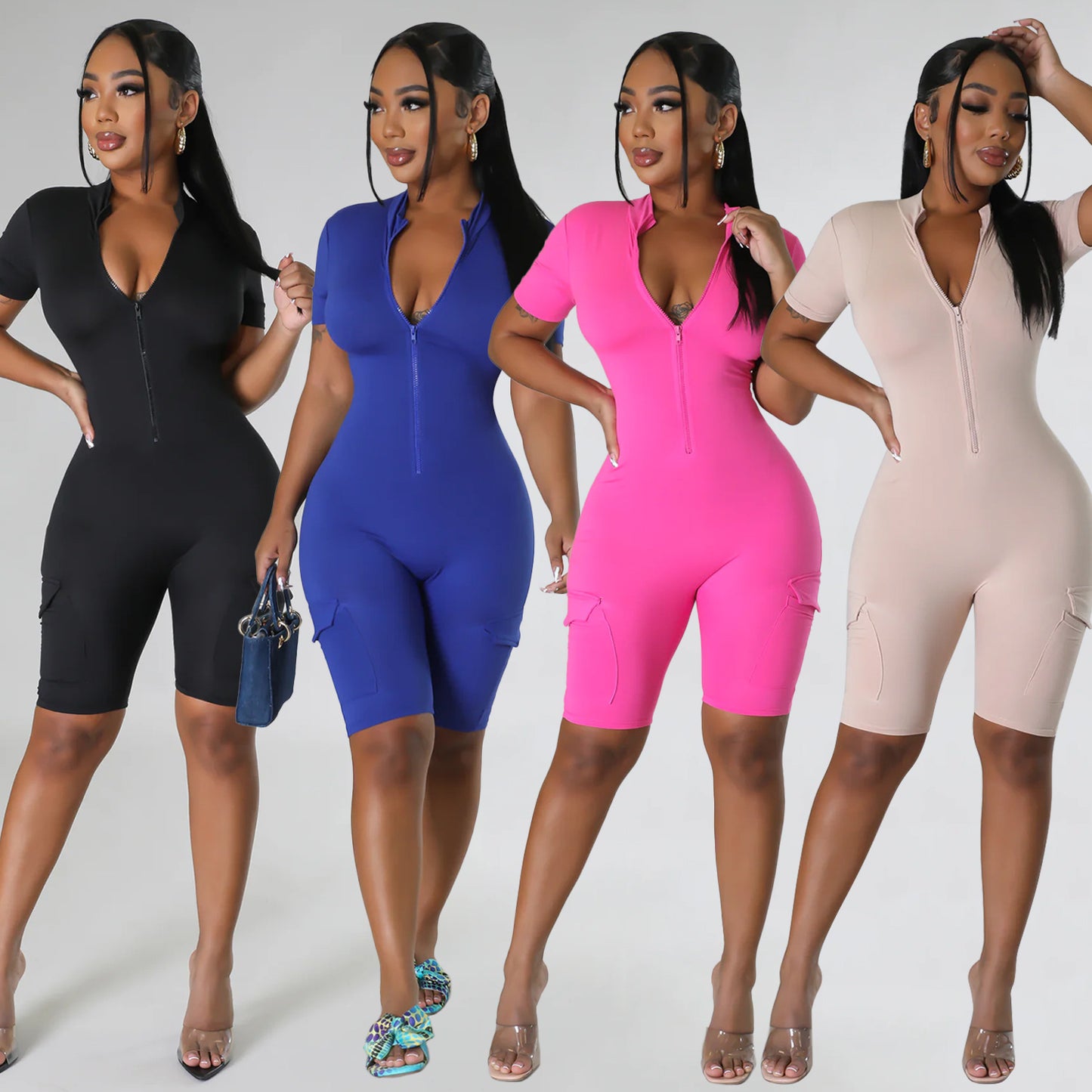 Women's Tight Short-sleeved Jumpsuit
