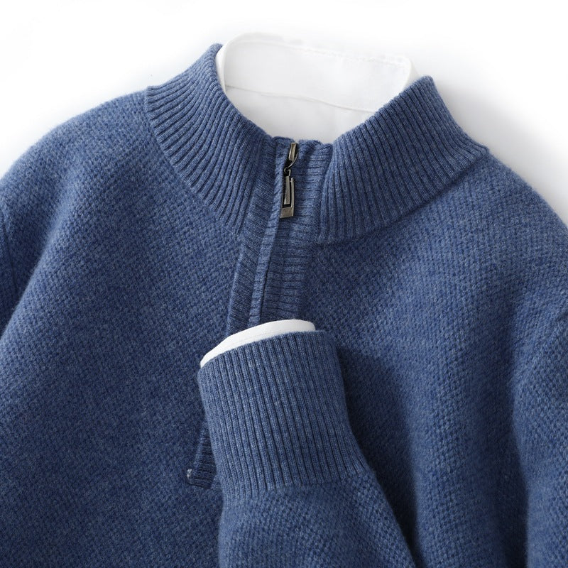 Men's Mid-length Zip-up Honeycomb-knit Thickened Sweater