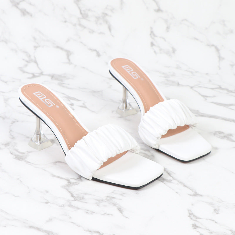 Women Wear Square-toed Open-toe Street High-heeled Slippers