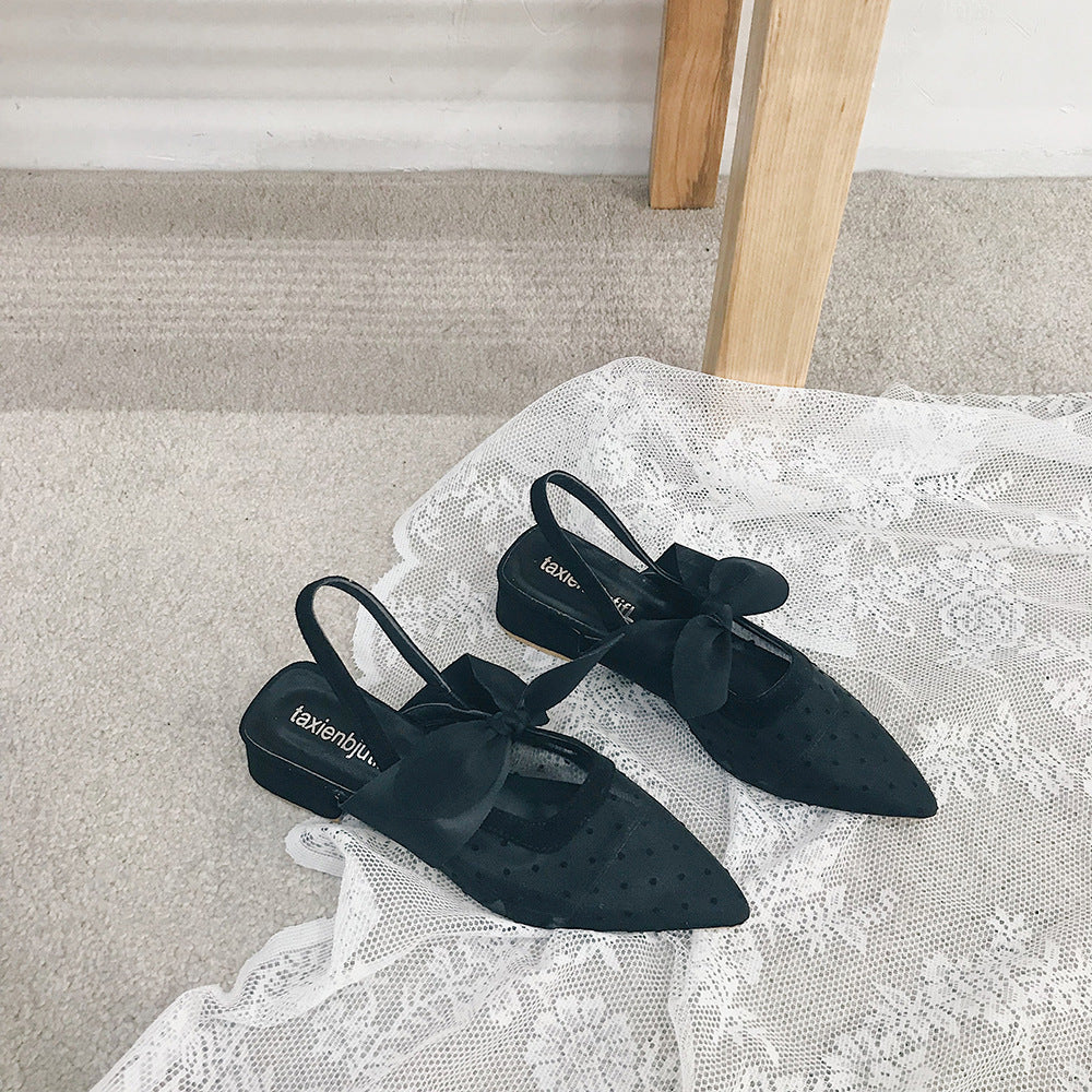 Pointed Thick Heel Net Yarn Fairy Gentle Single Shoes