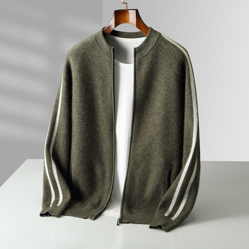 Moderigtig All-match Casual Ulden Sweater Fire Flade Luftlag Tykkere Halv Rullekrave Ren Uld Cardigan