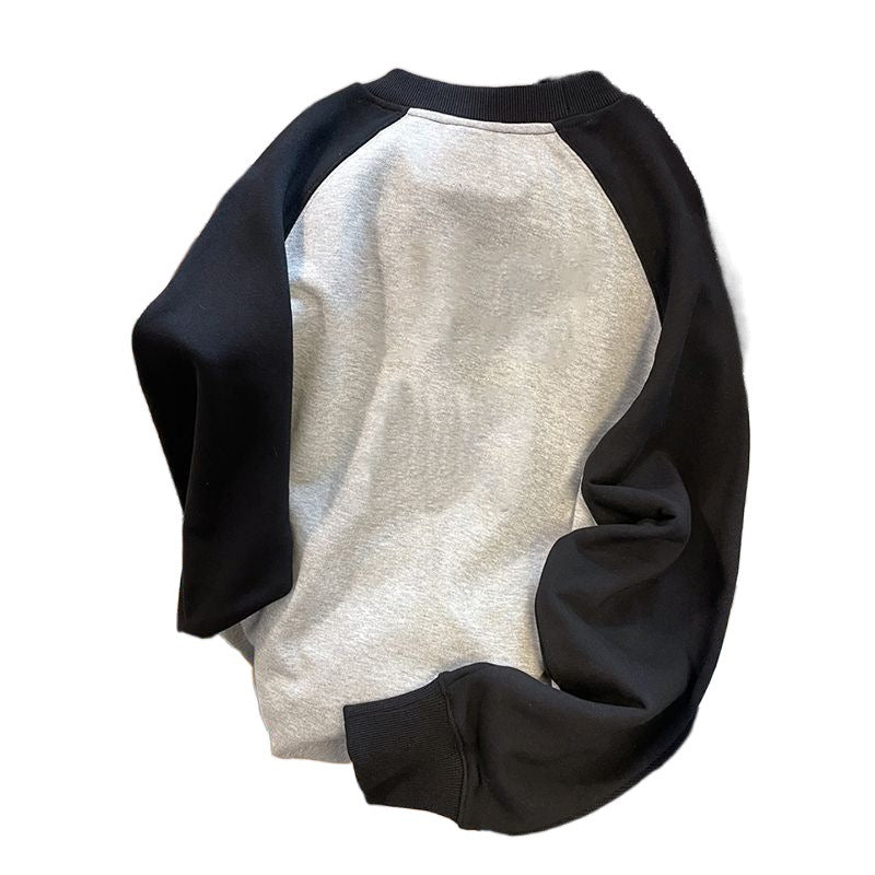 Japanese Cute Printed Patchwork Round Neck Sweatshirt