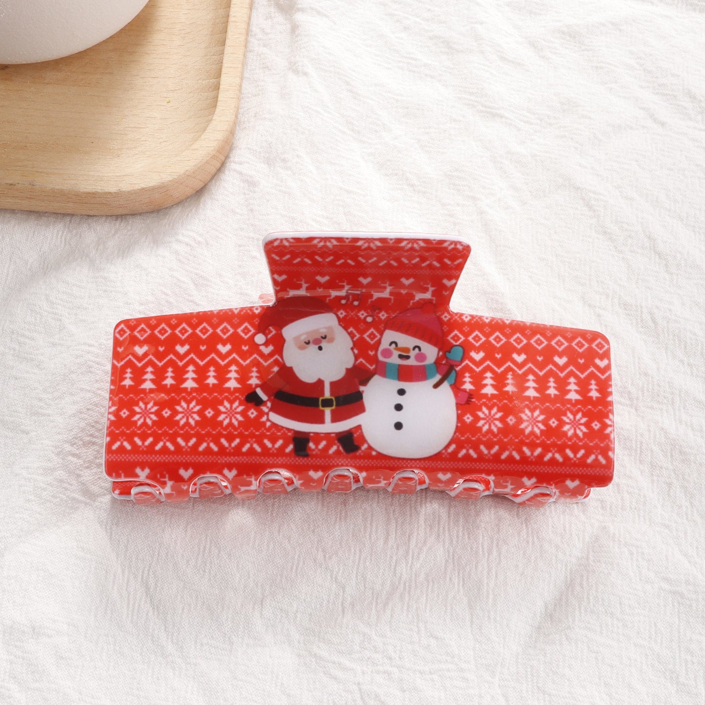 Christmas Snowflake And Santa Claus Pattern Shark Clip For The Back Of The Head